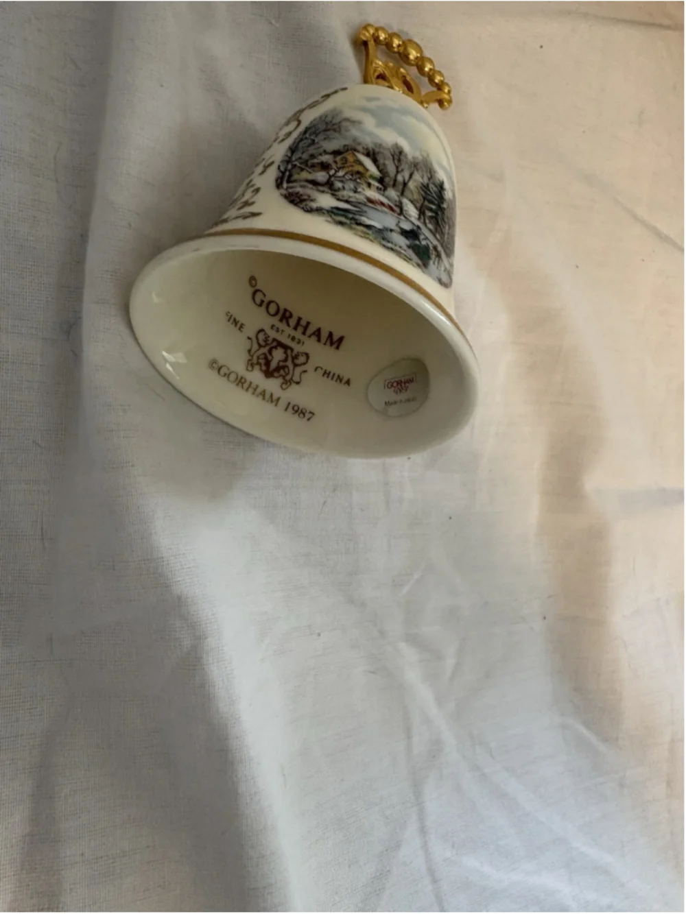 Gotham Noel Christmas Bell Fine China W/gold-tone Handle Vintage. 1051